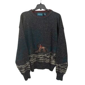VTG Cricketeer Embroidered Wool Blend Knit Sweater Horse & Dogs Hunting Men's L‎